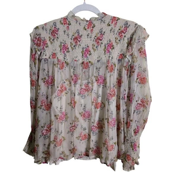 Sundance Amelia Floral Sheer Blouse With Cami Bohemian Ruffled Smocked Size PS - Picture 3 of 10